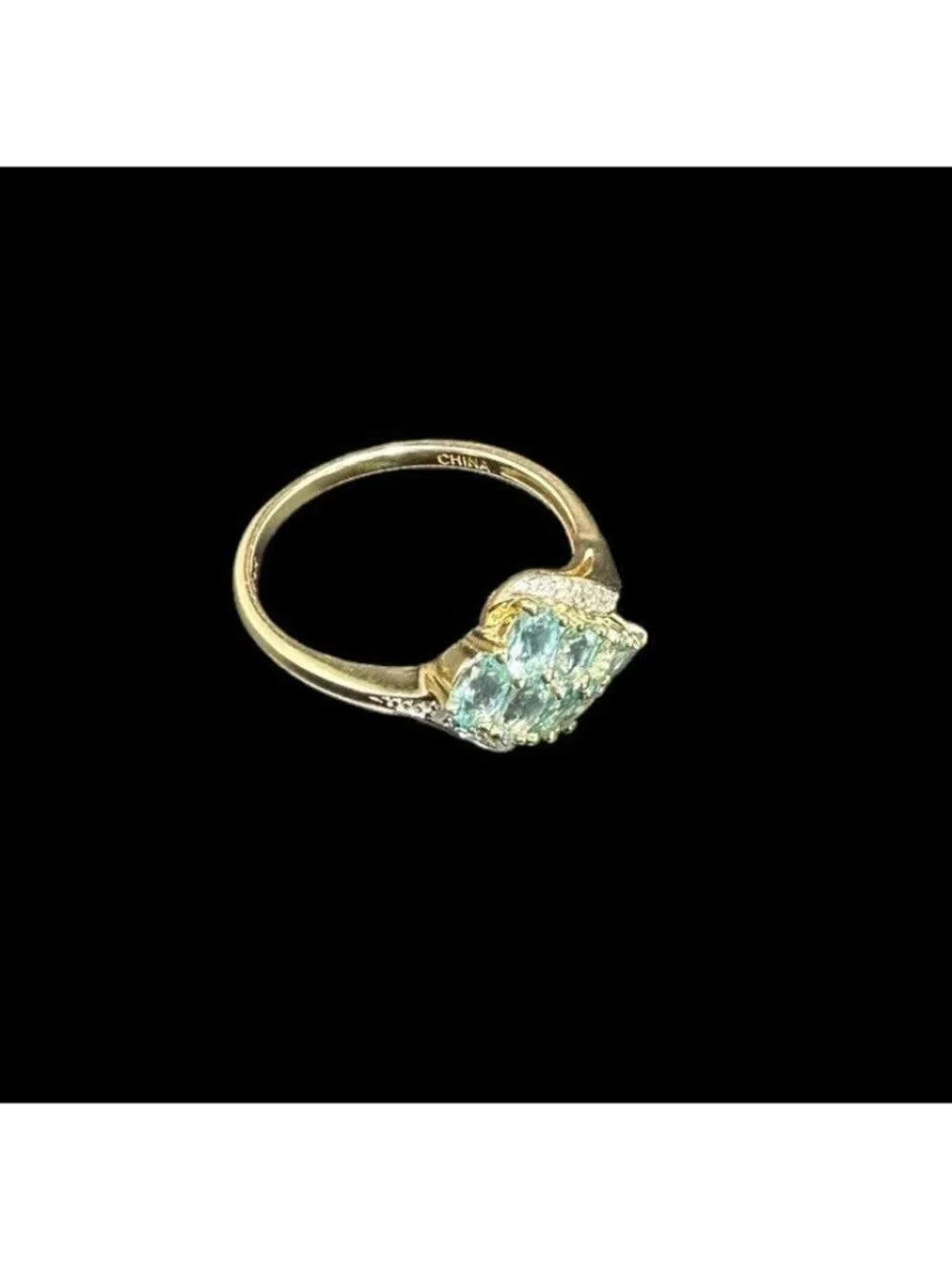 Michelle Albala 14k Ring Pronged Sky Blue Topaz And Pave Diamond Size 10 Signed